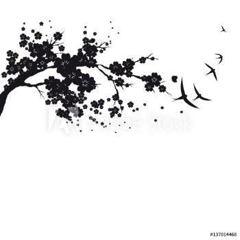 Picture of  black silhoueteflowers tree on a white